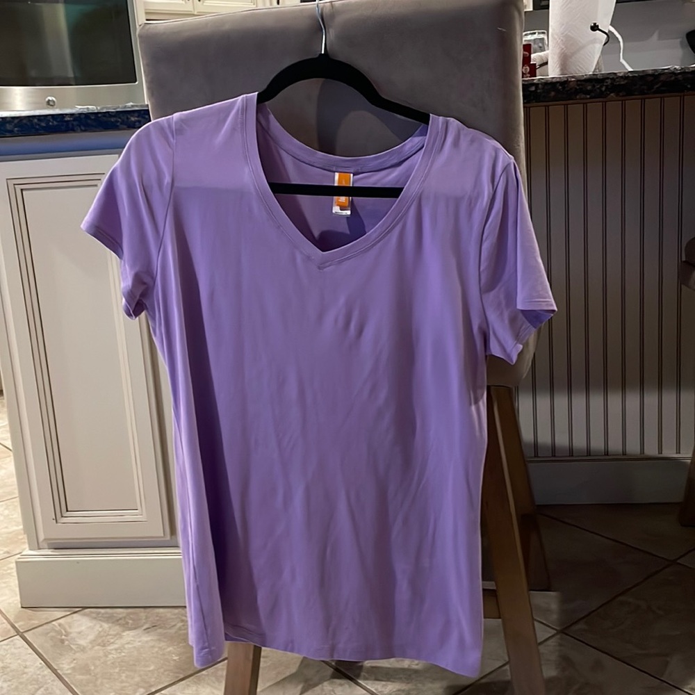 Purple Short Sleeve V Neck